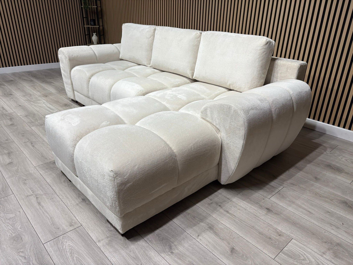 AZZURO Premium Fabric Corner Chaise Sofa Bed with Storage, Cream - RRP £1,799