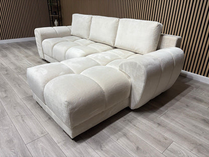 AZZURO Premium Fabric Corner Chaise Sofa Bed with Storage, Cream - RRP £1,799