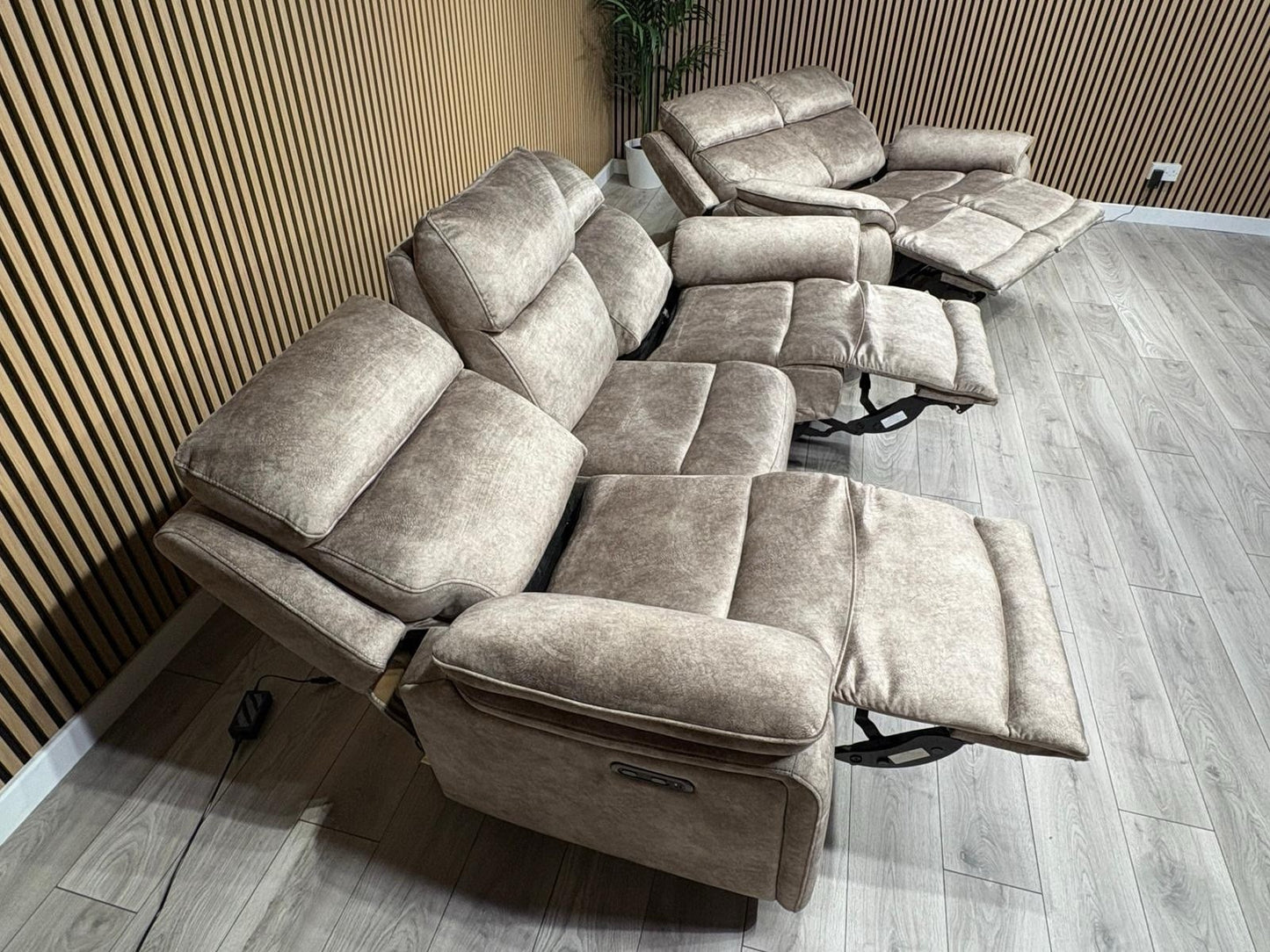 Furniture Village SLOANE Style Fabric 3 + 2 Seater Power Recliner Sofa Set