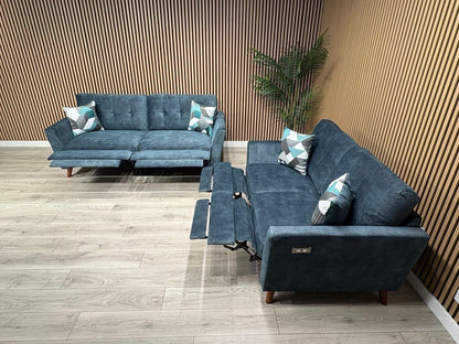 DFS - Studio Style 3 Seater + 2 Seater Power Sofa Set, Ocean Blue - RRP £2,978