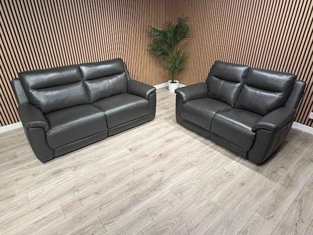 NAVONA 3 Seater + 2 Seater Leather Sofa Set, Power Recliners - RRP £3,498
