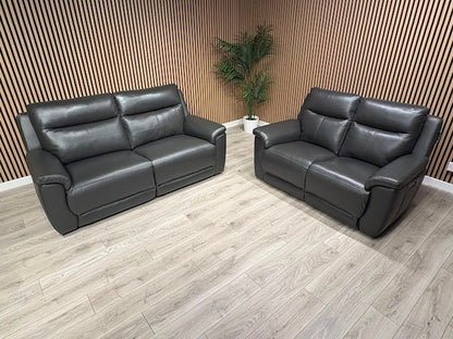 NAVONA 3 Seater + 2 Seater Leather Sofa Set, Power Recliners - RRP £3,498