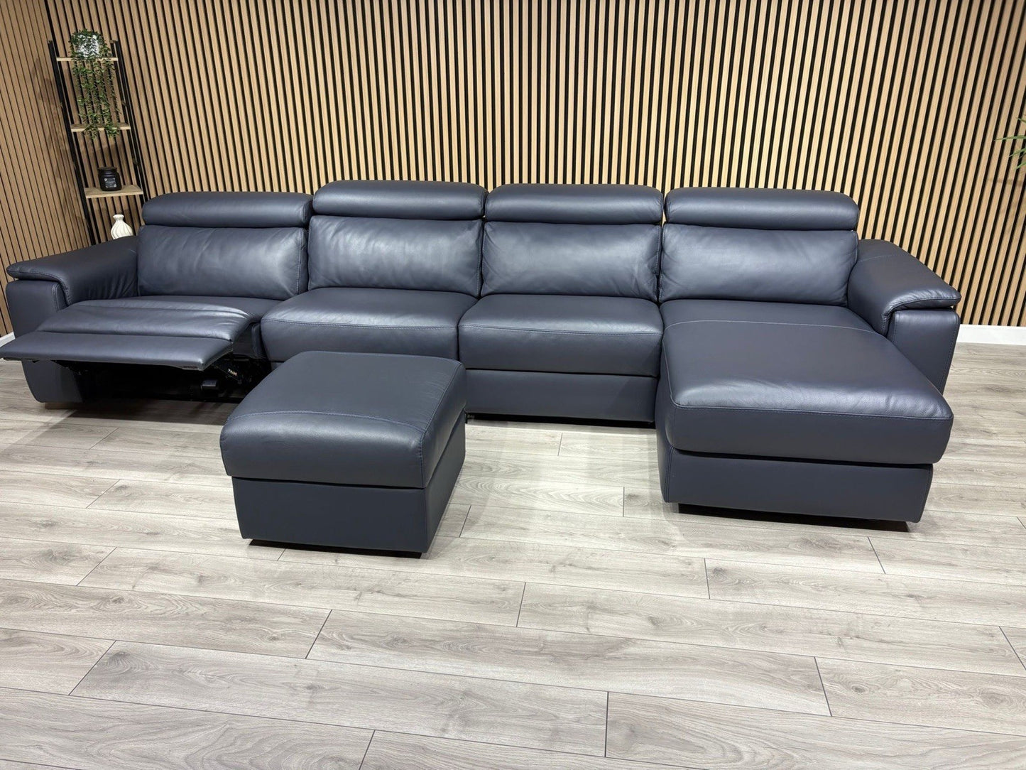 Furniture Village - Nicoletti DAVIDE Leather XL Chaise Sofa + Stool - RRP £6,040