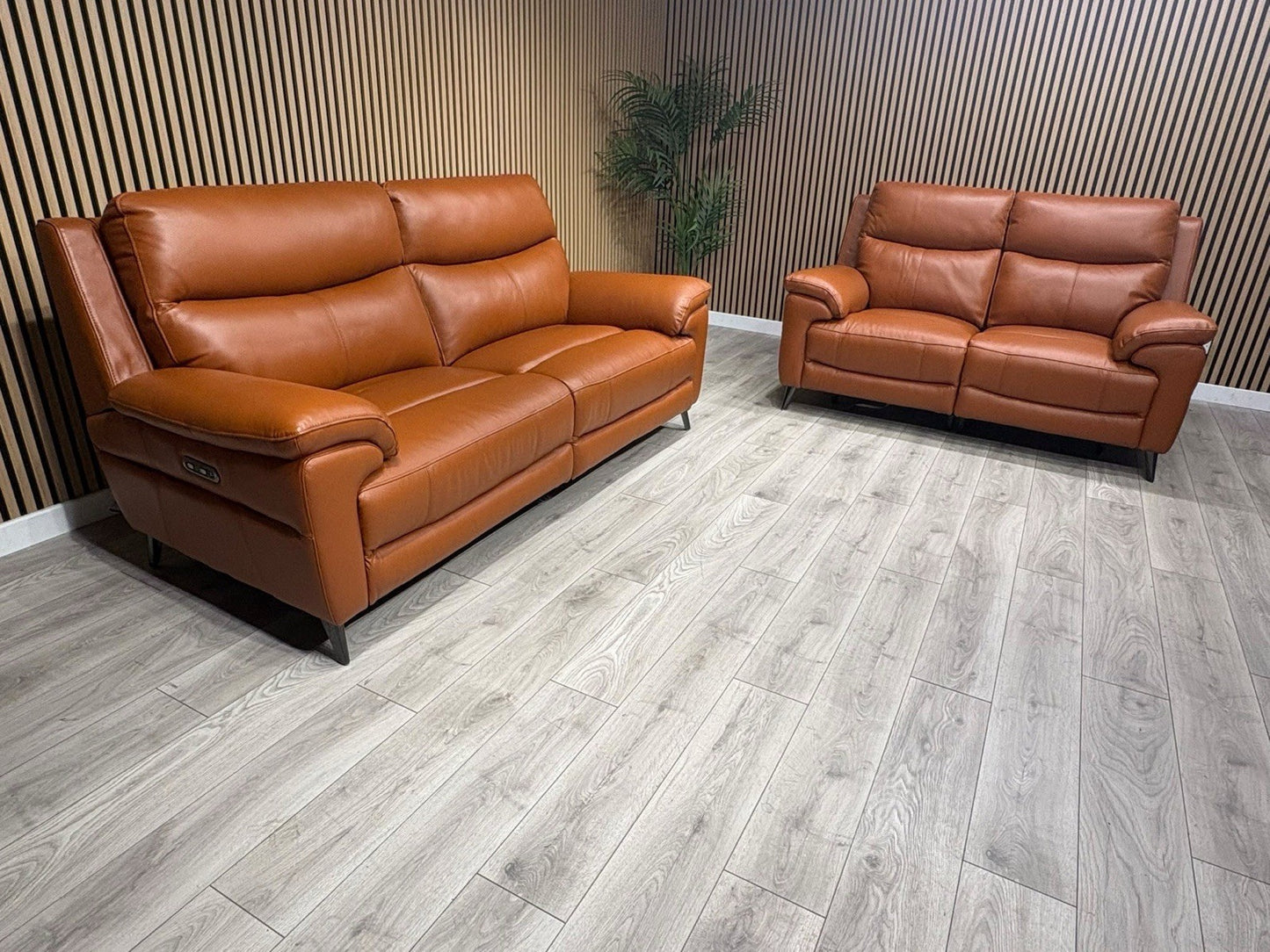 Furniture Village PANACHE Style Leather 3 + 2 Seater Power Recliner Sofa Set