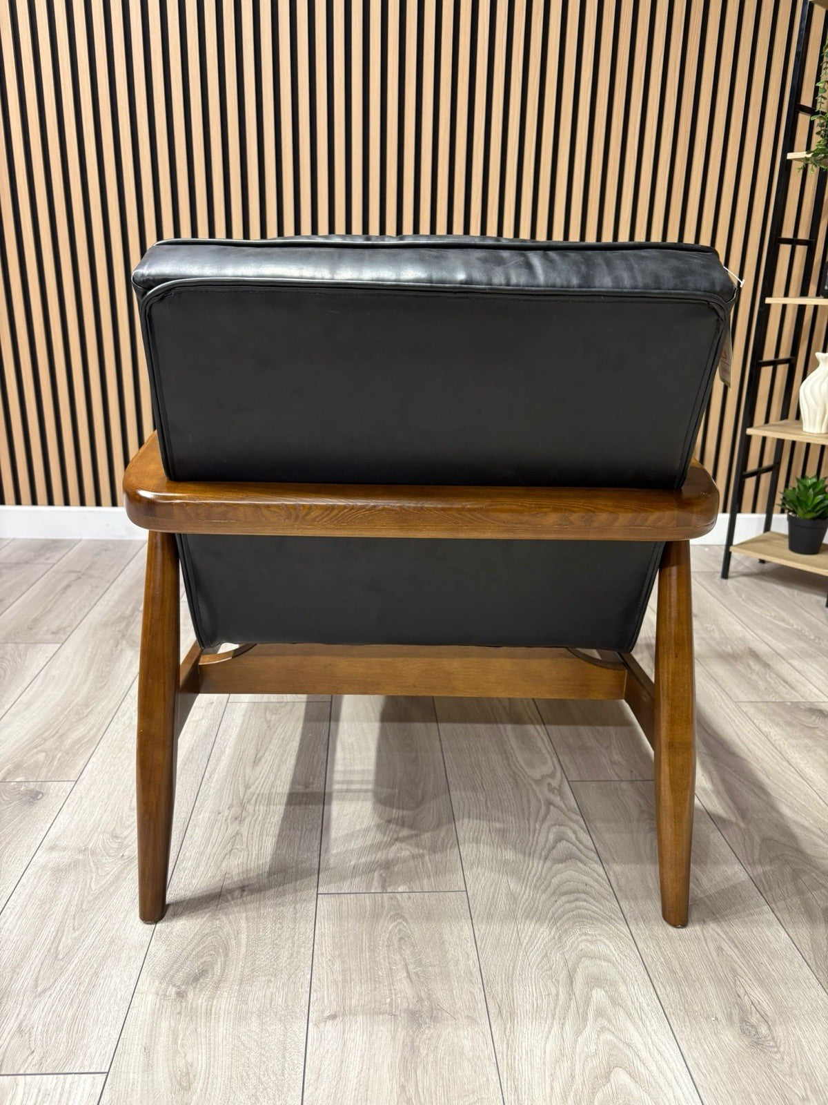 John Lewis Sample - Mid Century Faux Leather Accent Chair, Black - RRP £1099