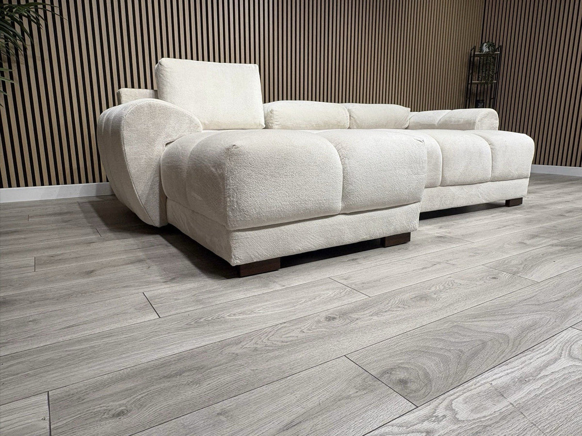AZZURO Premium Fabric LHF Corner Chaise Sofa Bed with Storage, Cream RRP £1,799