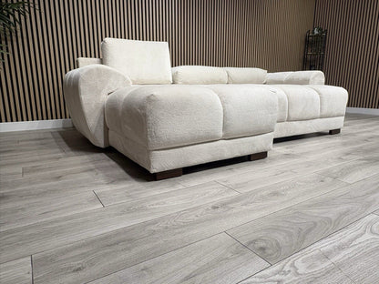 AZZURO Premium Fabric LHF Corner Chaise Sofa Bed with Storage, Cream RRP £1,799