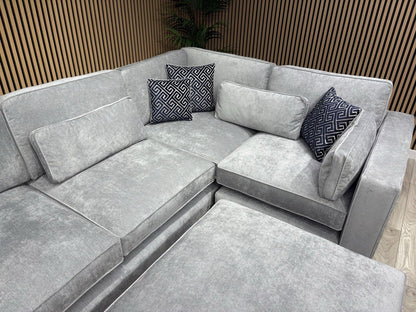 Sofology CAVALLI Style Fabric 3 Corner 1.5 Sofa + Footstool, Silver  - RRP £5398