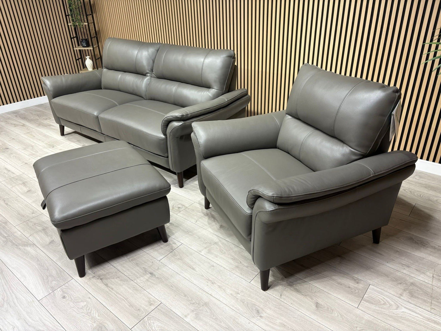 Furniture Village WINNER Leather 3 Seater Sofa, Armchair + Footstool - RRP £2335
