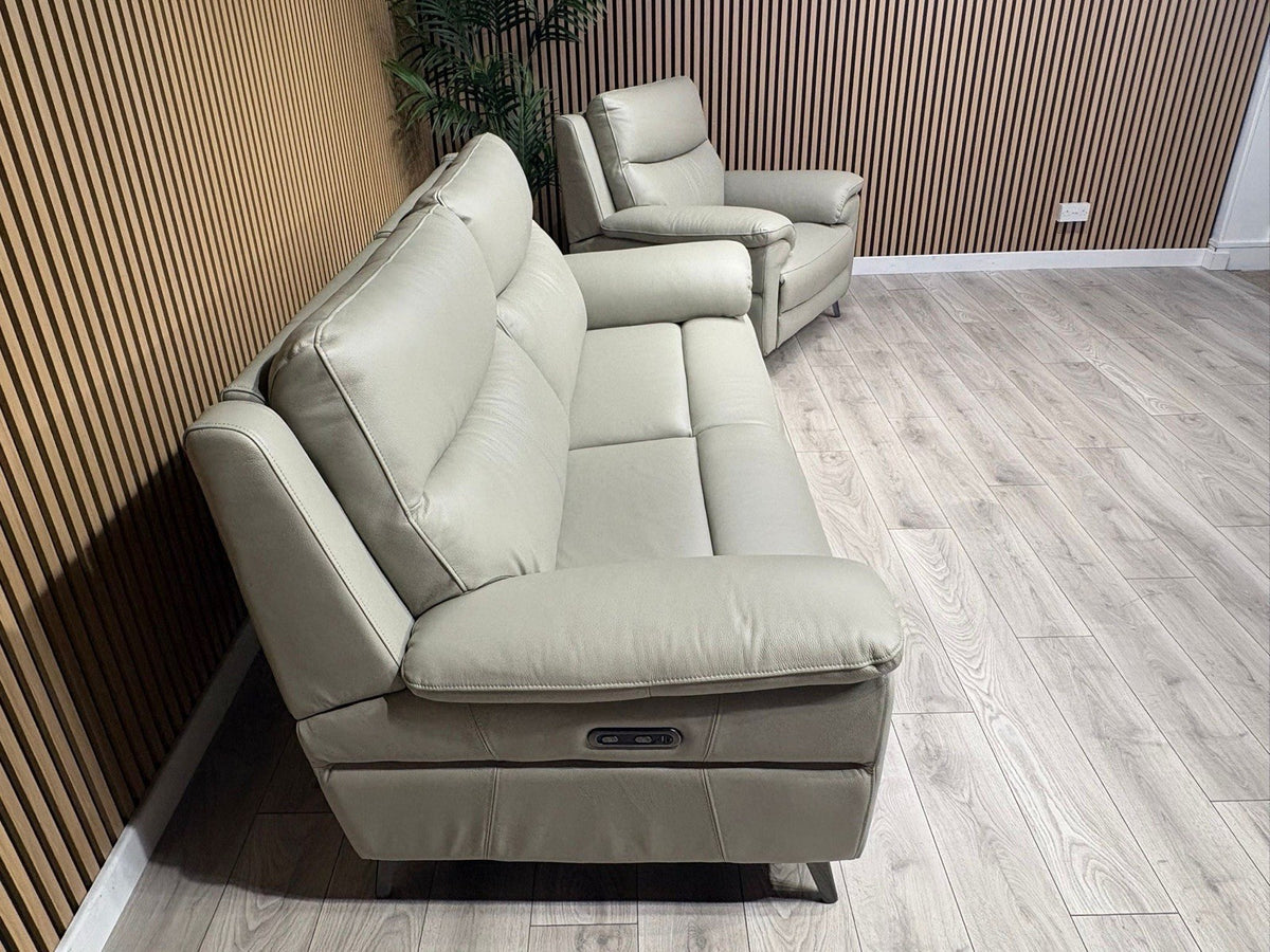 Furniture Village PANACHE Style Leather 3 Seater + Chair Power Recliner Sofa Set