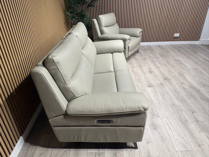Furniture Village PANACHE Style Leather 3 Seater + Chair Power Recliner Sofa Set