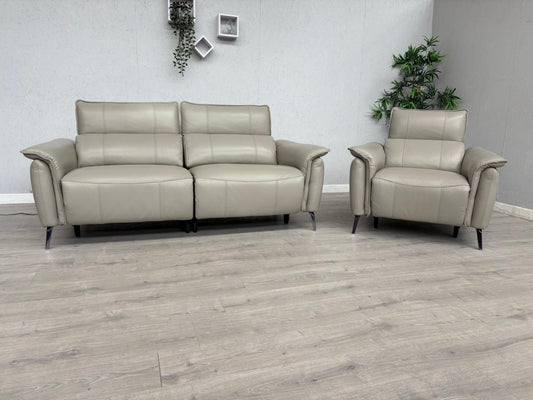 F. Village JUDE Leather 3 Seater Sofa + Armchair, Power Recliners - RRP £4,390