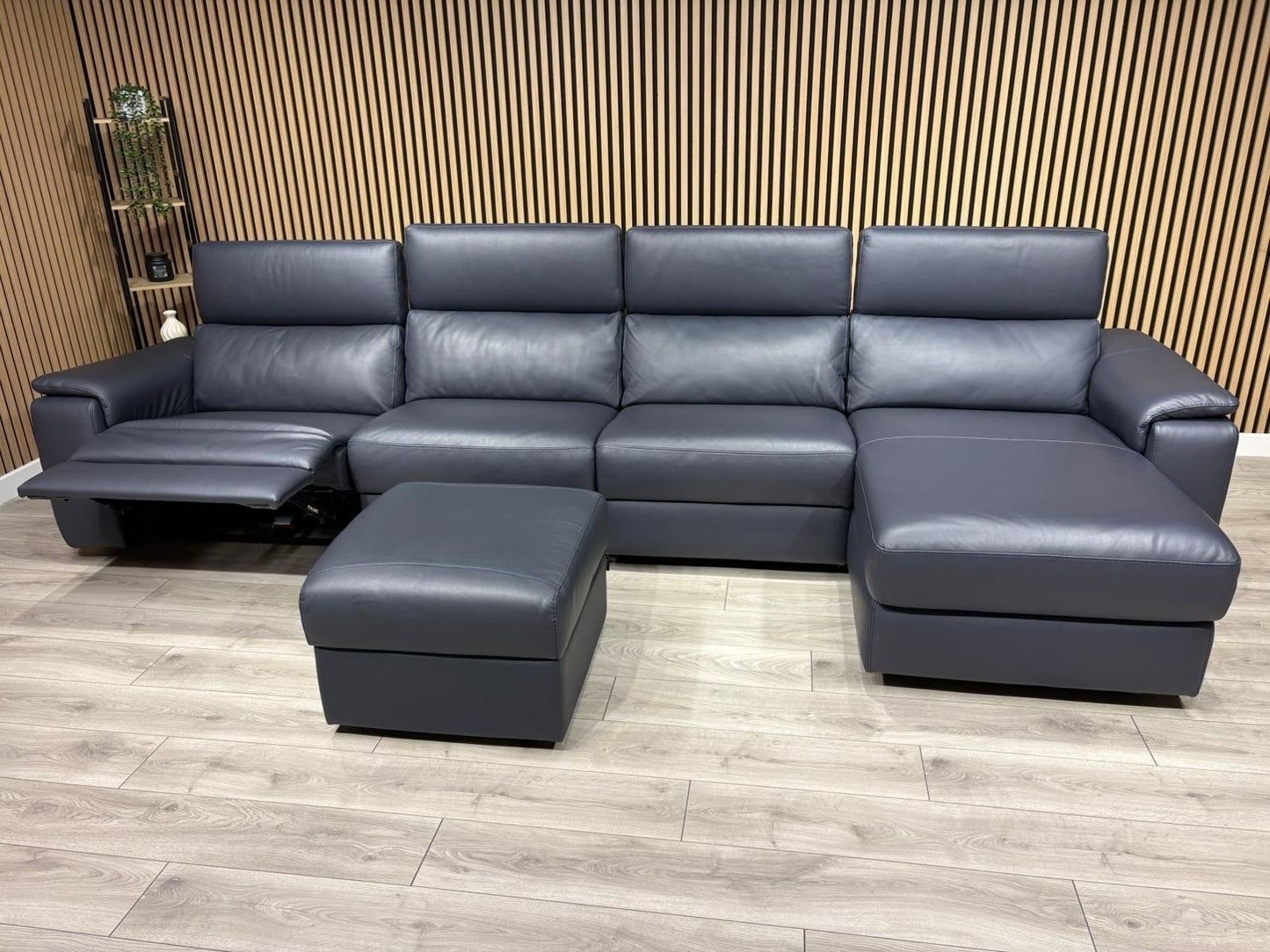 Furniture Village - Nicoletti DAVIDE Leather XL Chaise Sofa + Stool - RRP £6,040