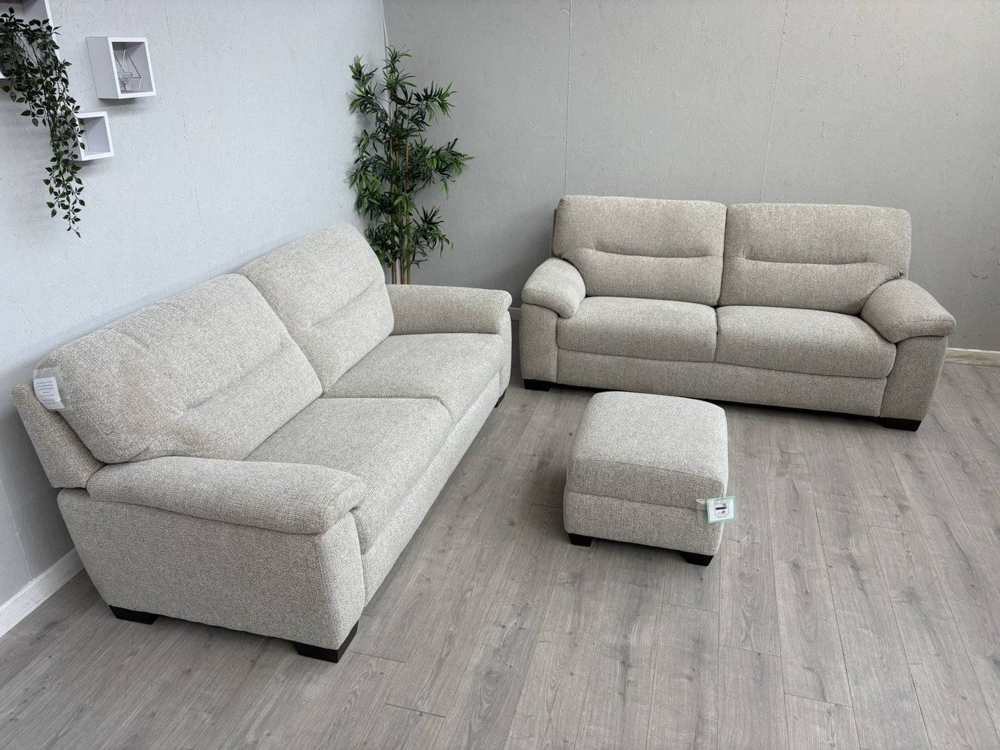 Furniture Village HETTY Fabric 2 x 3 Seater Sofa Set + Footstool- RRP £2,385