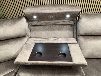 DFS Sample VEGAS Fabric 2 Corner 2 Power Recliner Sofa + Console - RRP £2999
