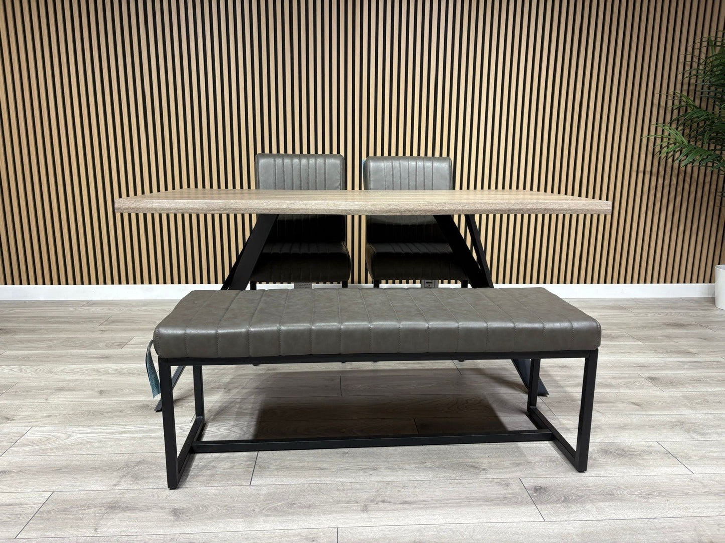 NEXT Sample - RIGA Industrial Dining Table + Bench + 2 x Chairs - RRP £1,899