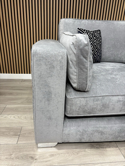 Sofology CAVALLI Style Fabric 3 Corner 1.5 Sofa + Footstool, Silver  - RRP £5398