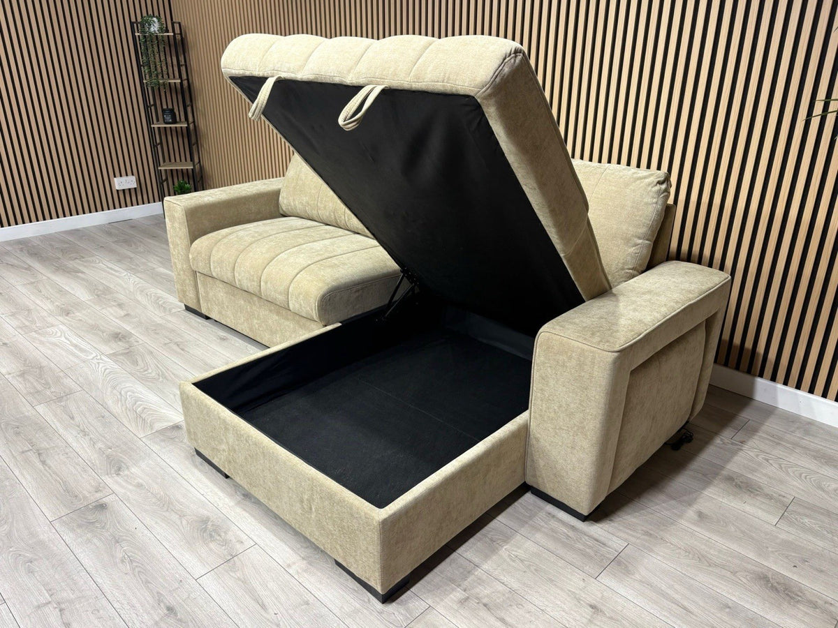 MONACO Premium Fabric RHF or LHF Chaise Sofa Bed with Storage - RRP £1549