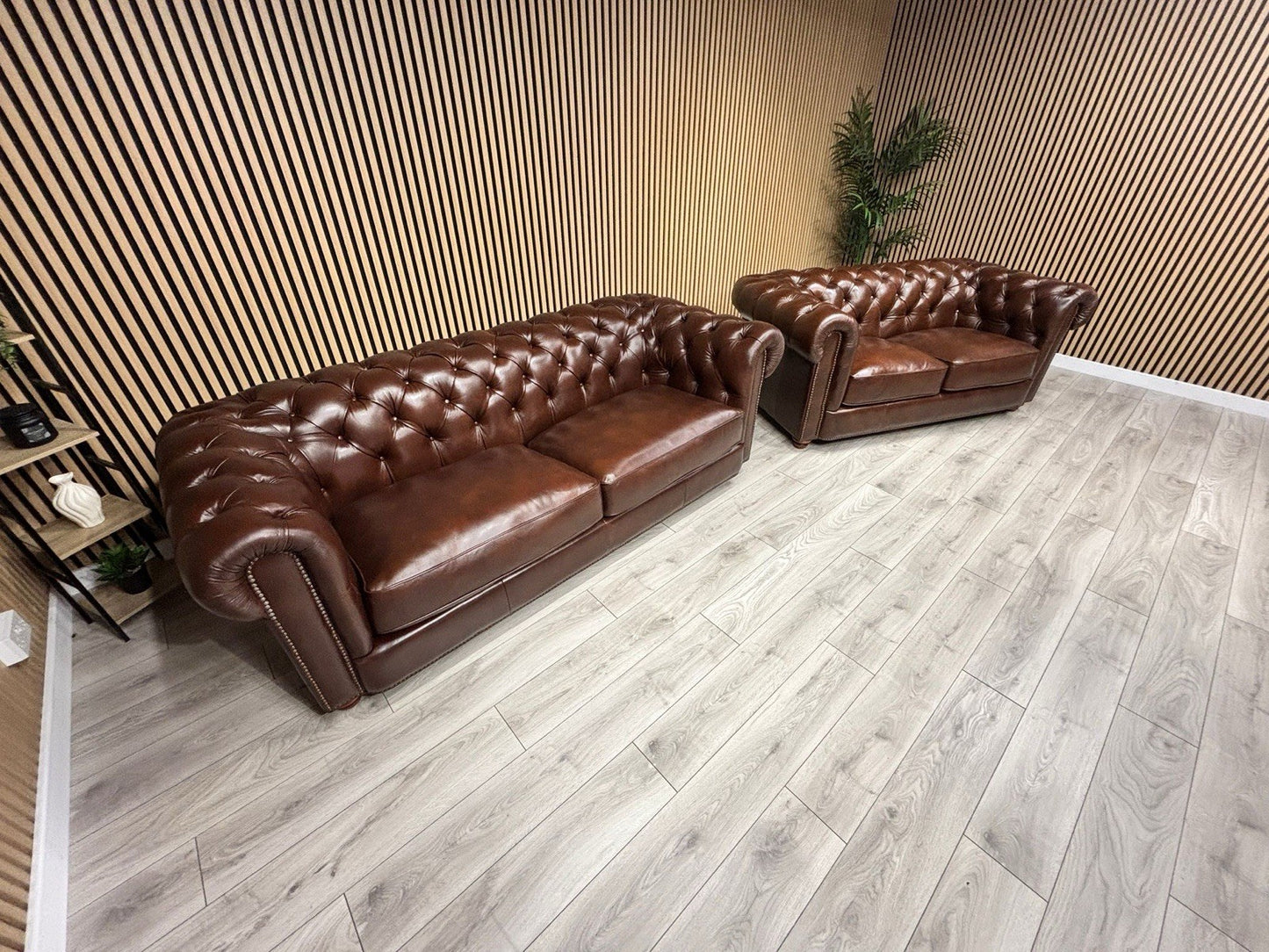 At The Helm Shackleton Style 3 Seater + 2 Seater Leather Chesterfield Sofa Set