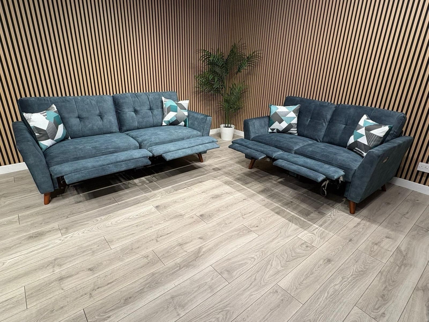 DFS - Studio Style 3 Seater + 2 Seater Power Sofa Set, Ocean Blue - RRP £2,978