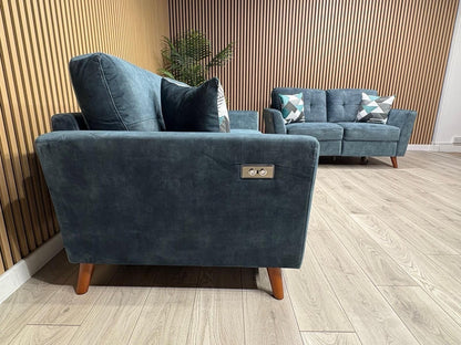 DFS - Studio Style 3 Seater + 2 Seater Power Sofa Set, Ocean Blue - RRP £2,978