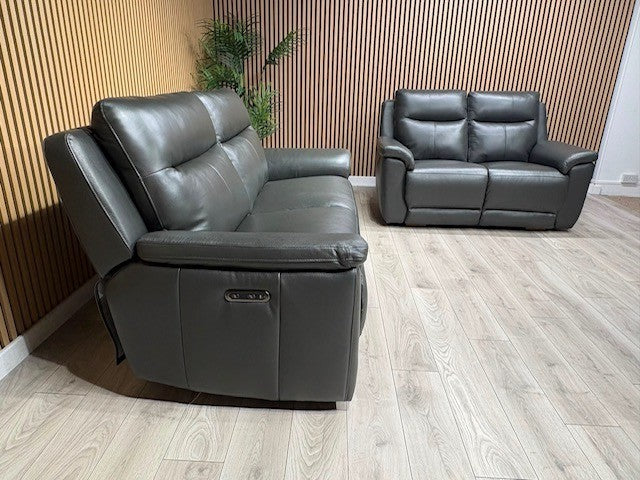 NAVONA 3 Seater + 2 Seater Leather Sofa Set, Power Recliners - RRP £3,498