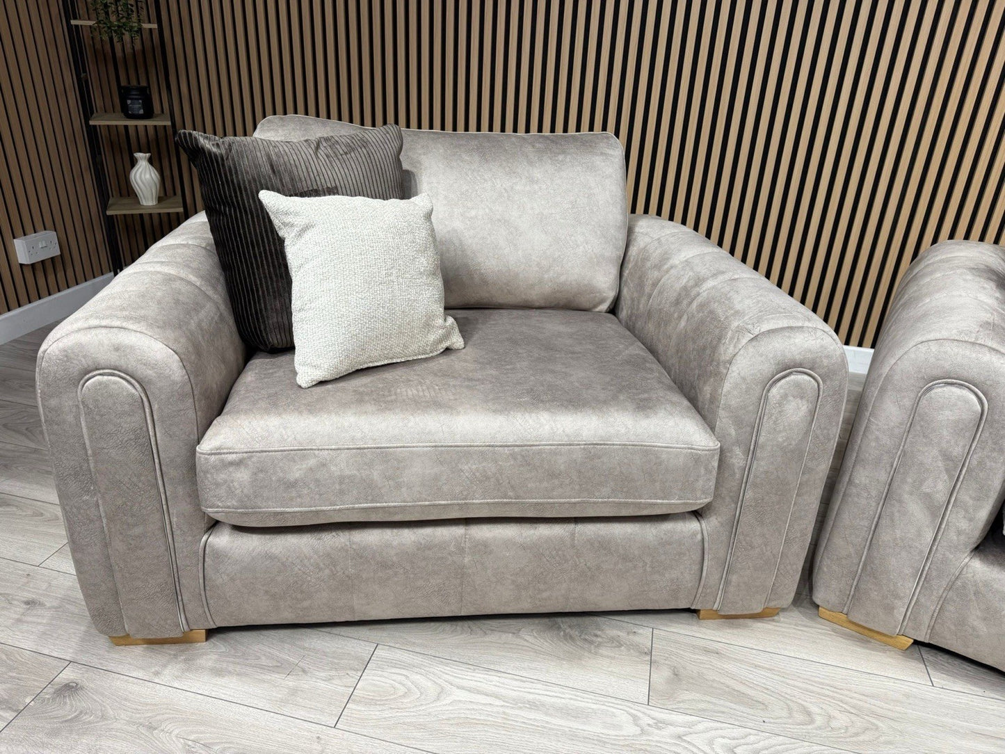 DEVINE Glamour Large Fabric 4 Seater Sofa + Love Chair Armchair - RRP £2,598