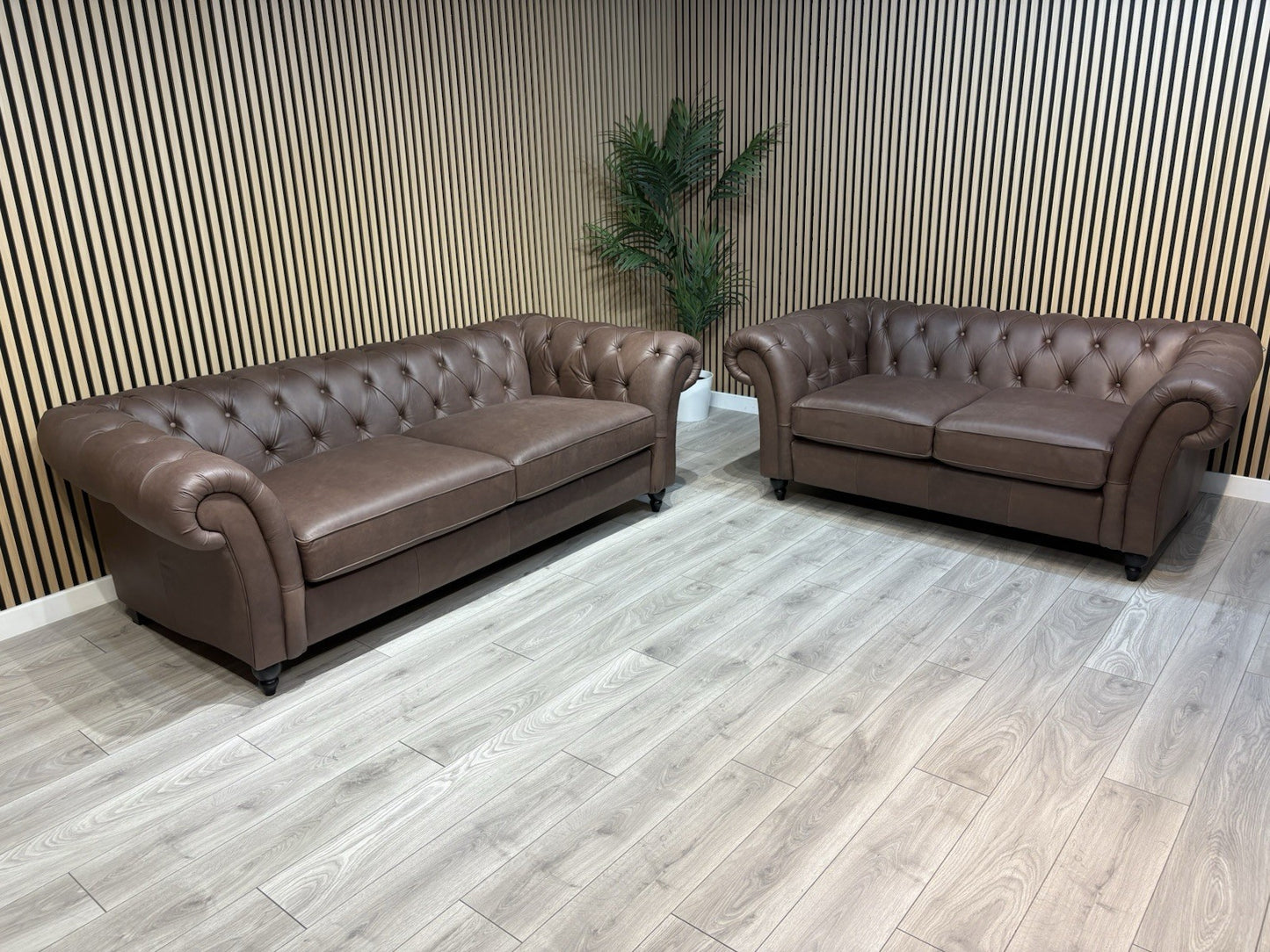 Next GOSFORD Leather Chesterfield Large 3 Seater + 2 Seater Sofa Set - RRP £5490