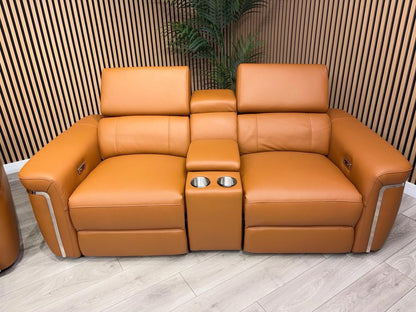 VENICE Leather 3 Seater + 2 Seater Console Power Recliner Sofa Set - RRP £4,598