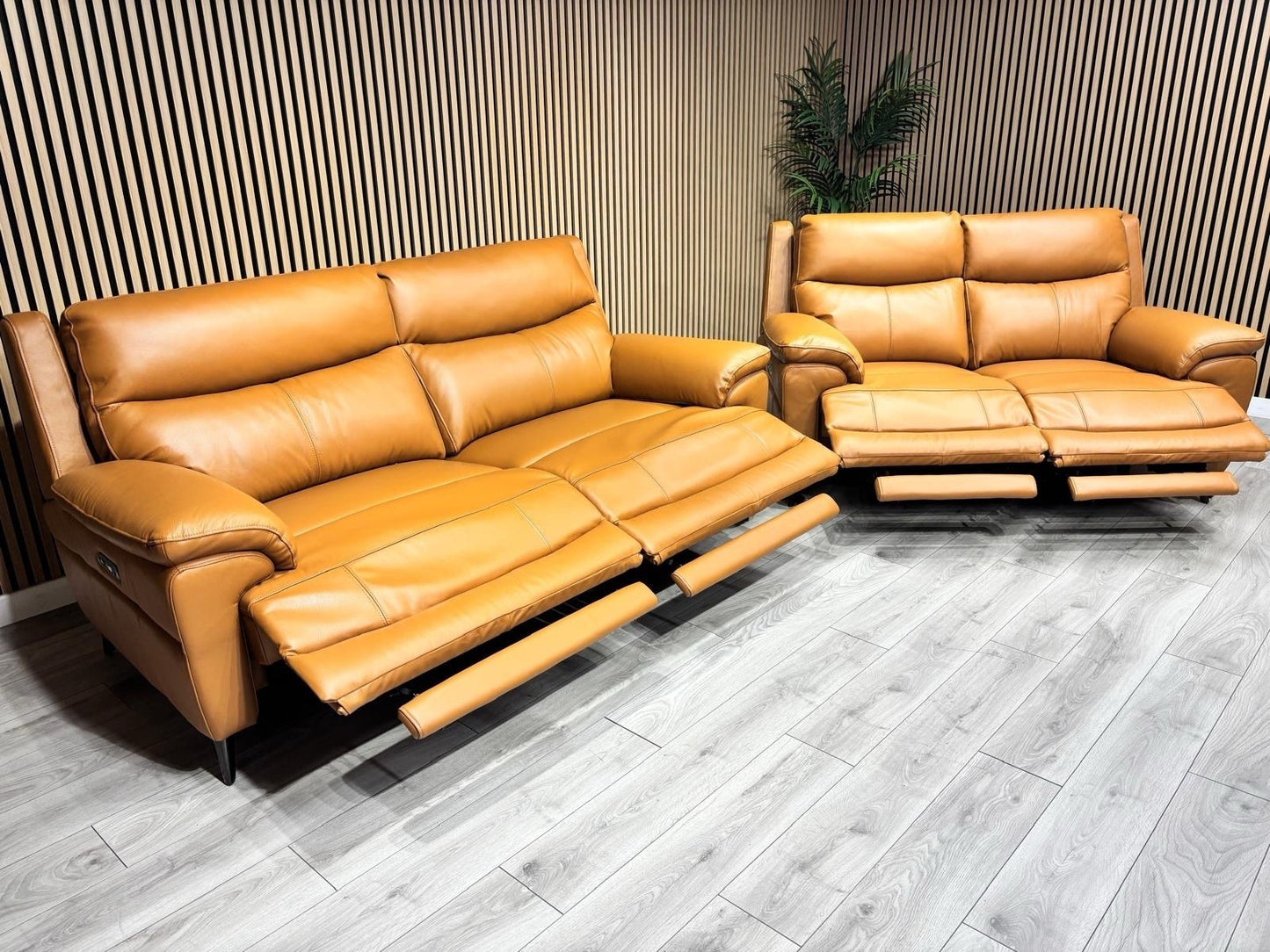 Furniture Village PANACHE Style Leather 3 + 2 Seater Power Recliner Sofa Set