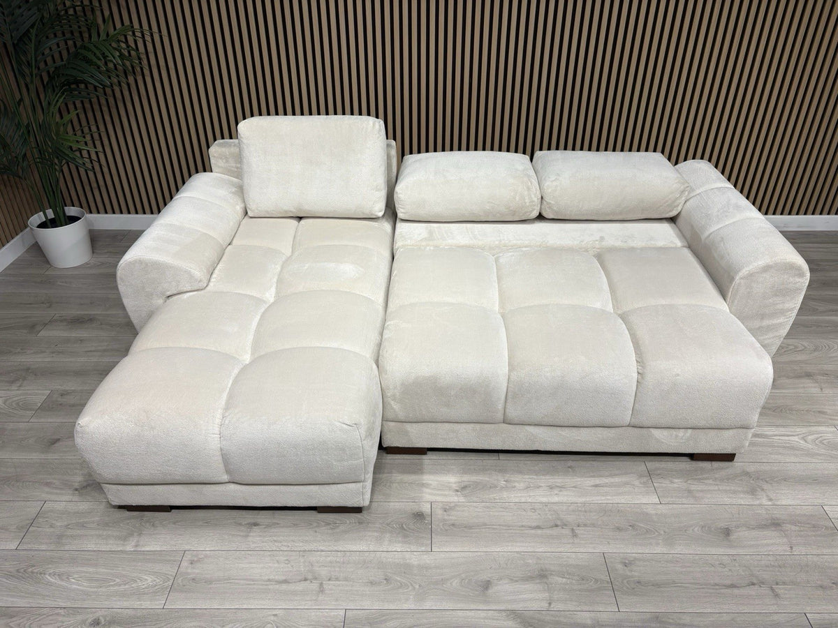AZZURO Premium Fabric LHF Corner Chaise Sofa Bed with Storage, Cream RRP £1,799