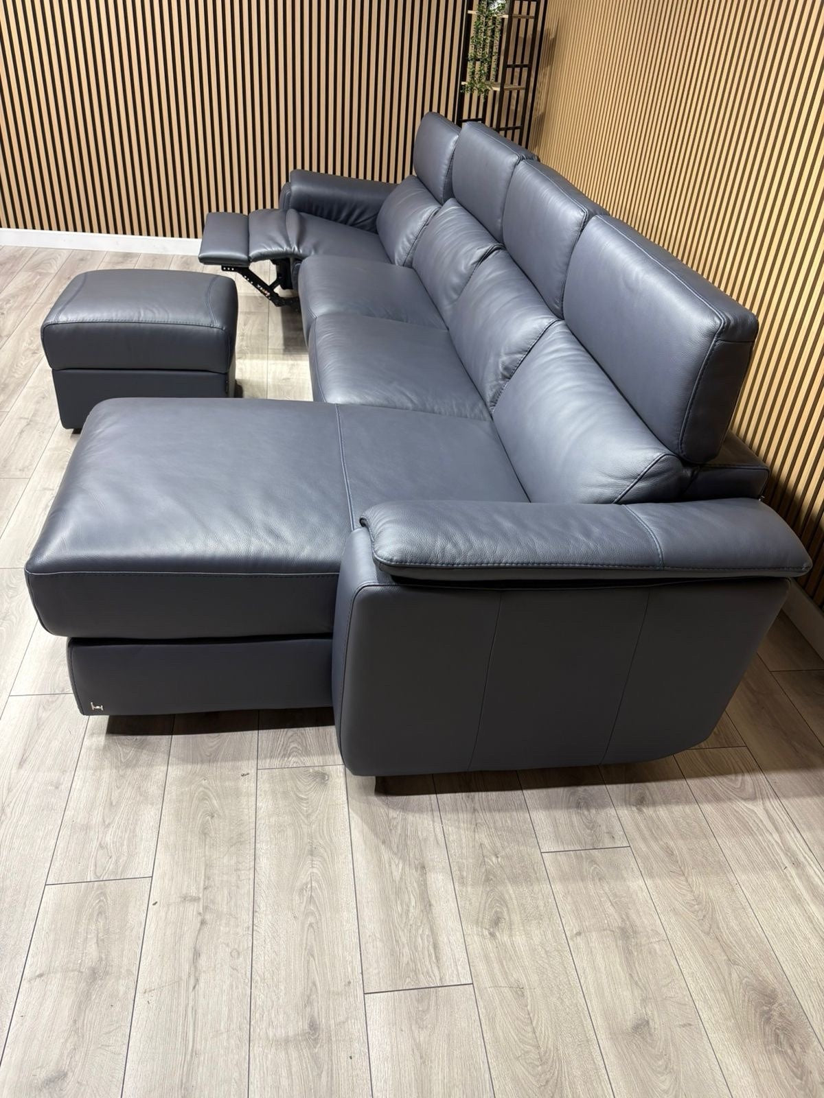 Furniture Village - Nicoletti DAVIDE Leather XL Chaise Sofa + Stool - RRP £6,040