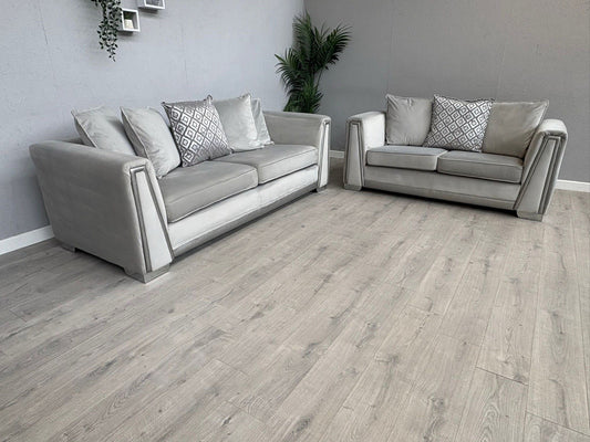 DFS GIGI- Fabric 3 Seater + 2 Seater Sofa Set, Silver - RRP £2478