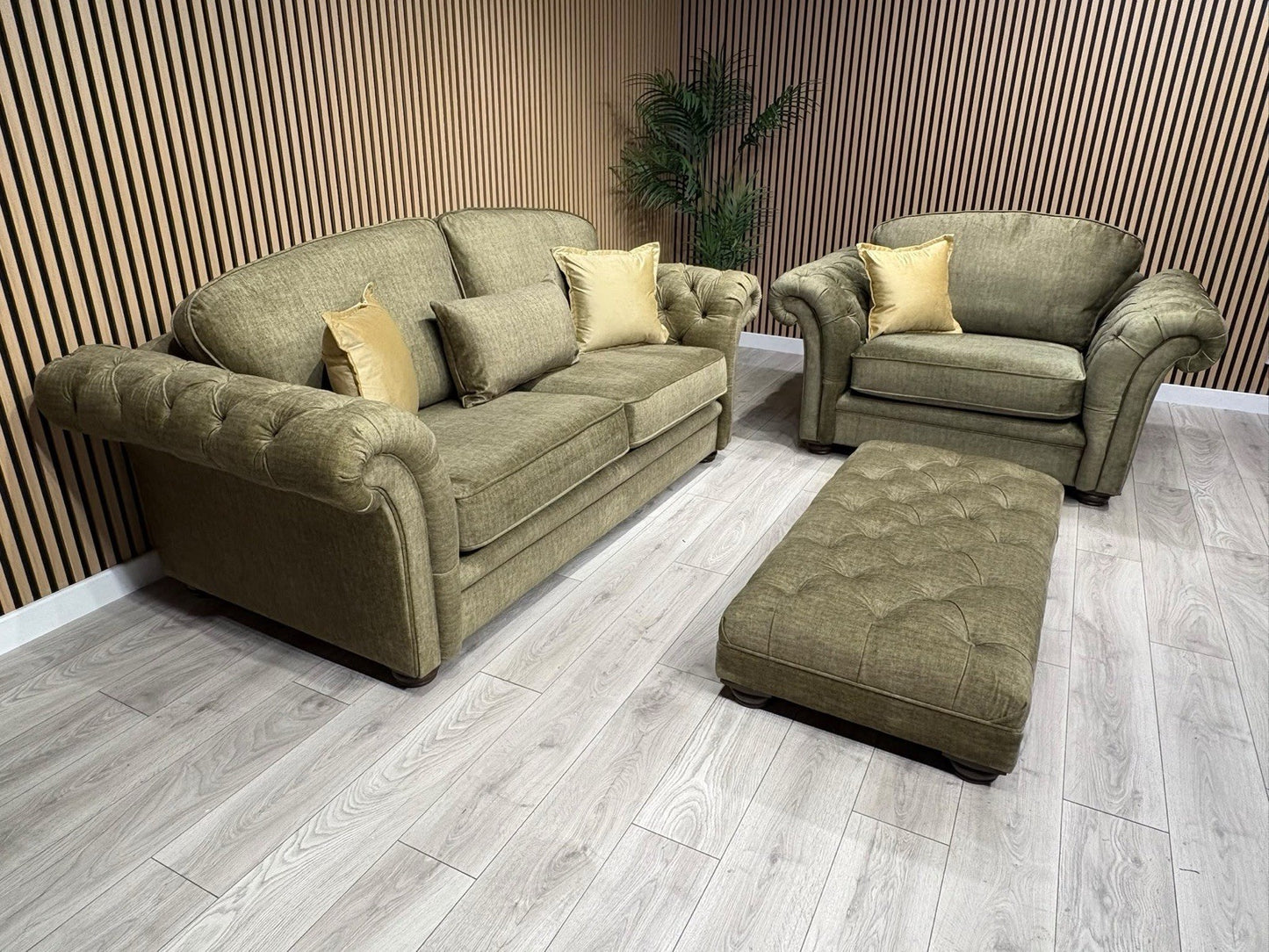 A&J Victoria Fabric 3 Seater Sofa + Love Chair + Footstool Set - RRP £4897