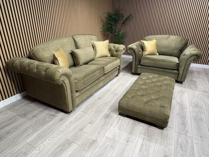 A&J Victoria Fabric 3 Seater Sofa + Love Chair + Footstool Set - RRP £4897