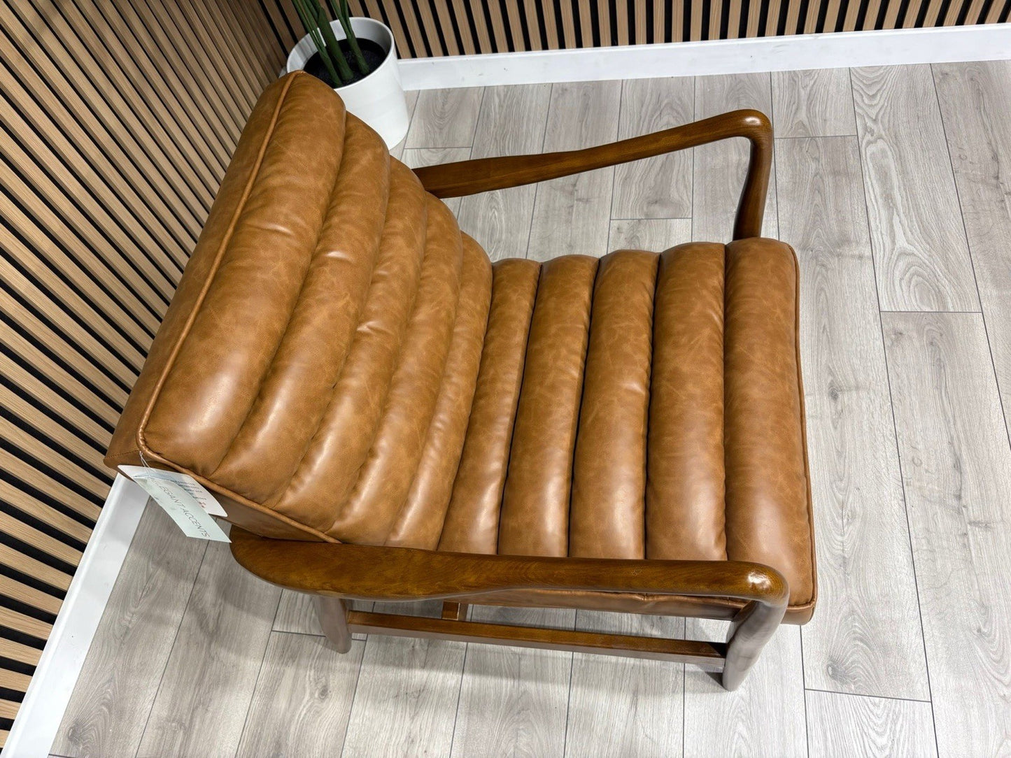 John Lewis Sample - Mid Century Faux Leather Accent Chair, Tan Brown - RRP £1099