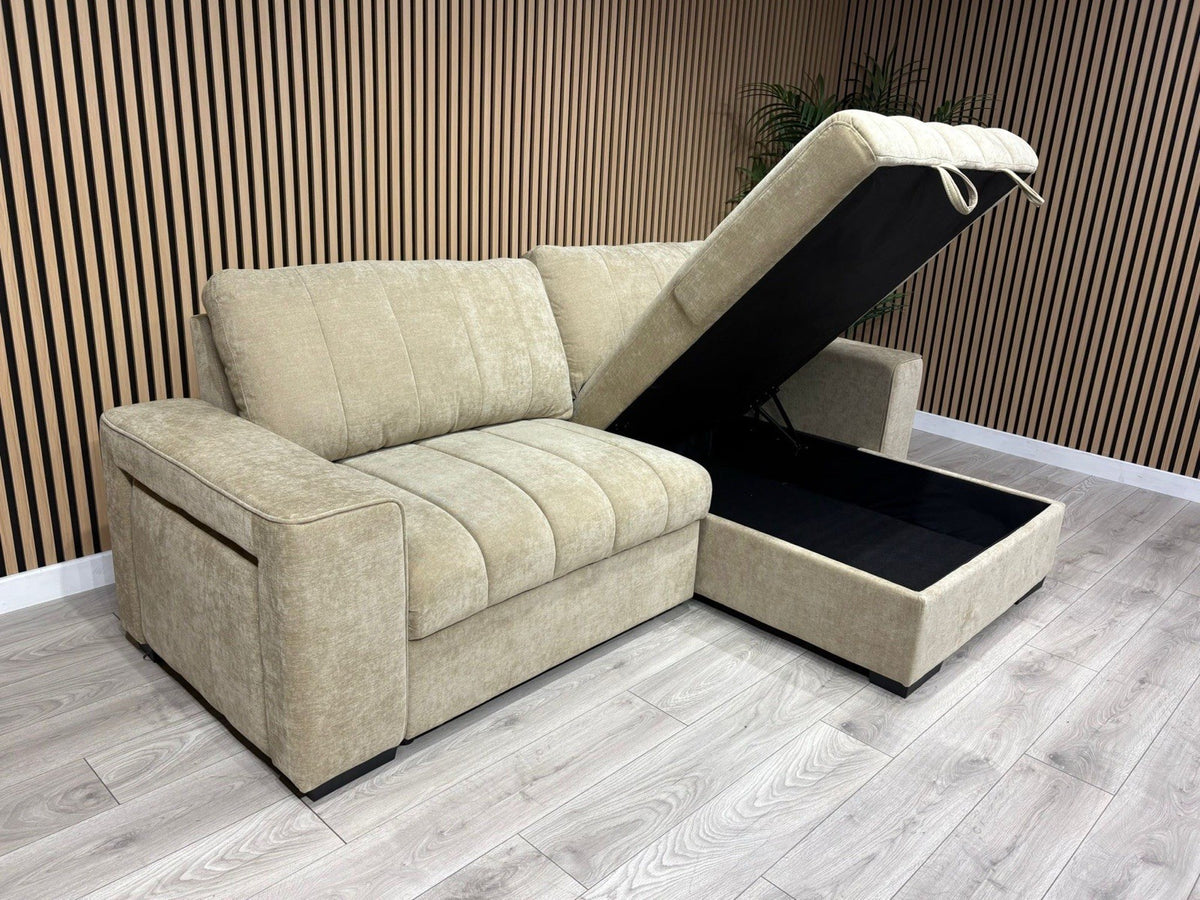 MONACO Premium Fabric RHF or LHF Chaise Sofa Bed with Storage - RRP £1549