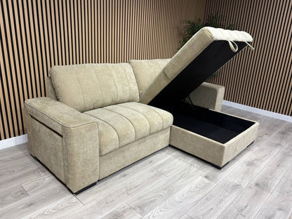 MONACO Premium Fabric RHF or LHF Chaise Sofa Bed with Storage - RRP £1549