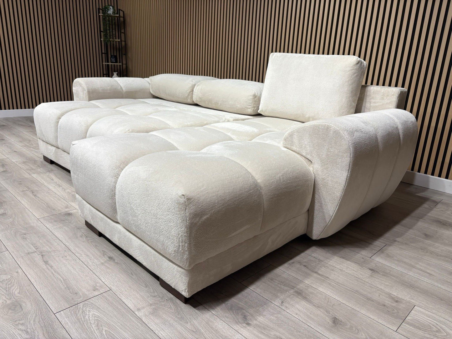 AZZURO Premium Fabric Corner Chaise Sofa Bed with Storage, Cream - RRP £1,799