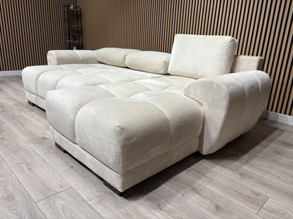 AZZURO Premium Fabric Corner Chaise Sofa Bed with Storage, Cream - RRP £1,799