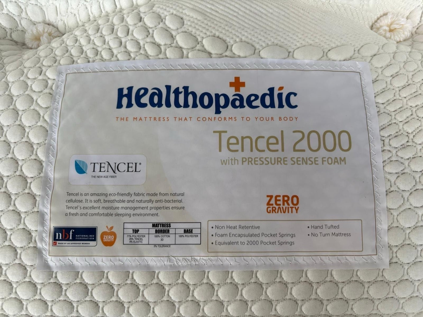 Healthopaedic TENCEL 2000 Pocket Zero Gravity 4ft 6 Double Mattress - RRP £899
