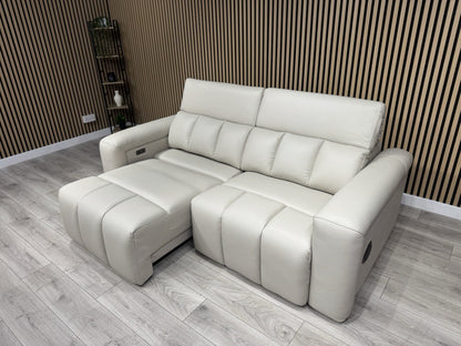 DALLAS Leather 3 Seater Double Power Chaise Sofa, Bluetooth Speakers - RRP £1999
