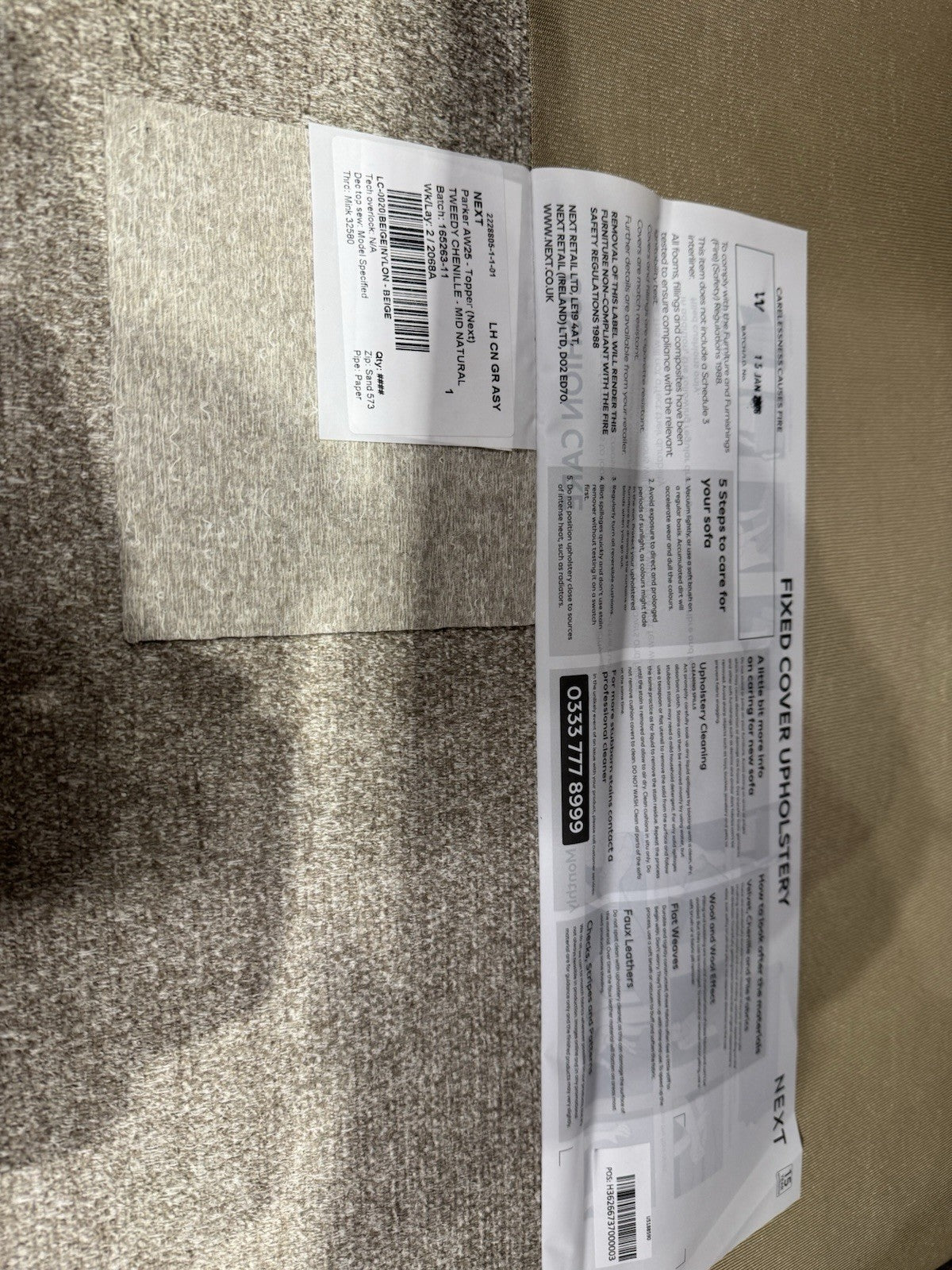 NEXT - Parker Fabric LHF Corner Sofa, Tweedy Chenille Mid Natural - RRP £2,275