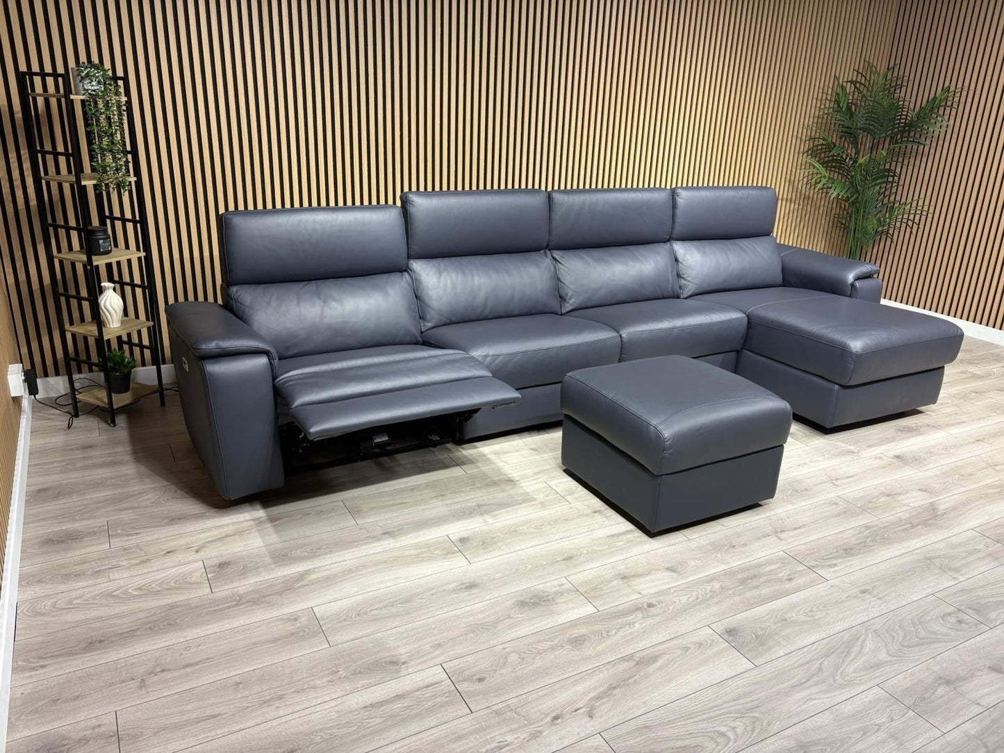 Furniture Village - Nicoletti DAVIDE Leather XL Chaise Sofa + Stool - RRP £6,040