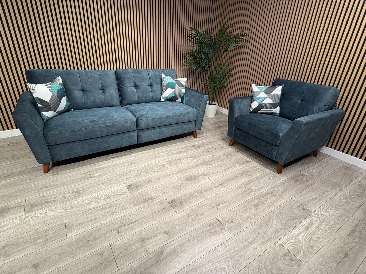 DFS - Studio Style 3 Seater Sofa + Armchair Power Set, Ocean Blue - RRP £2,448