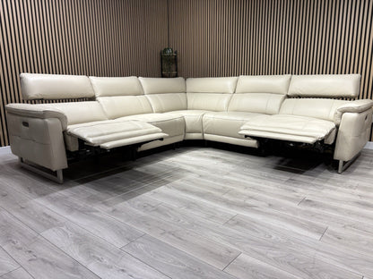 Furniture Village MOET Leather 2 Corner 2 Power Recliner Sofa + Stool RRP £5,390