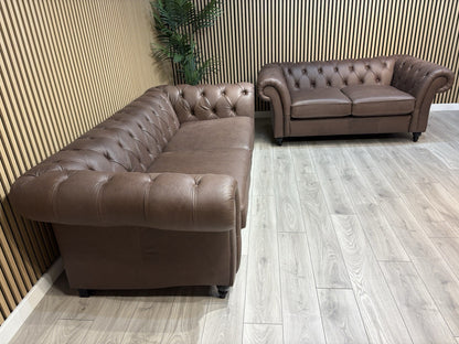 Next GOSFORD Leather Chesterfield Large 3 Seater + 2 Seater Sofa Set - RRP £5250