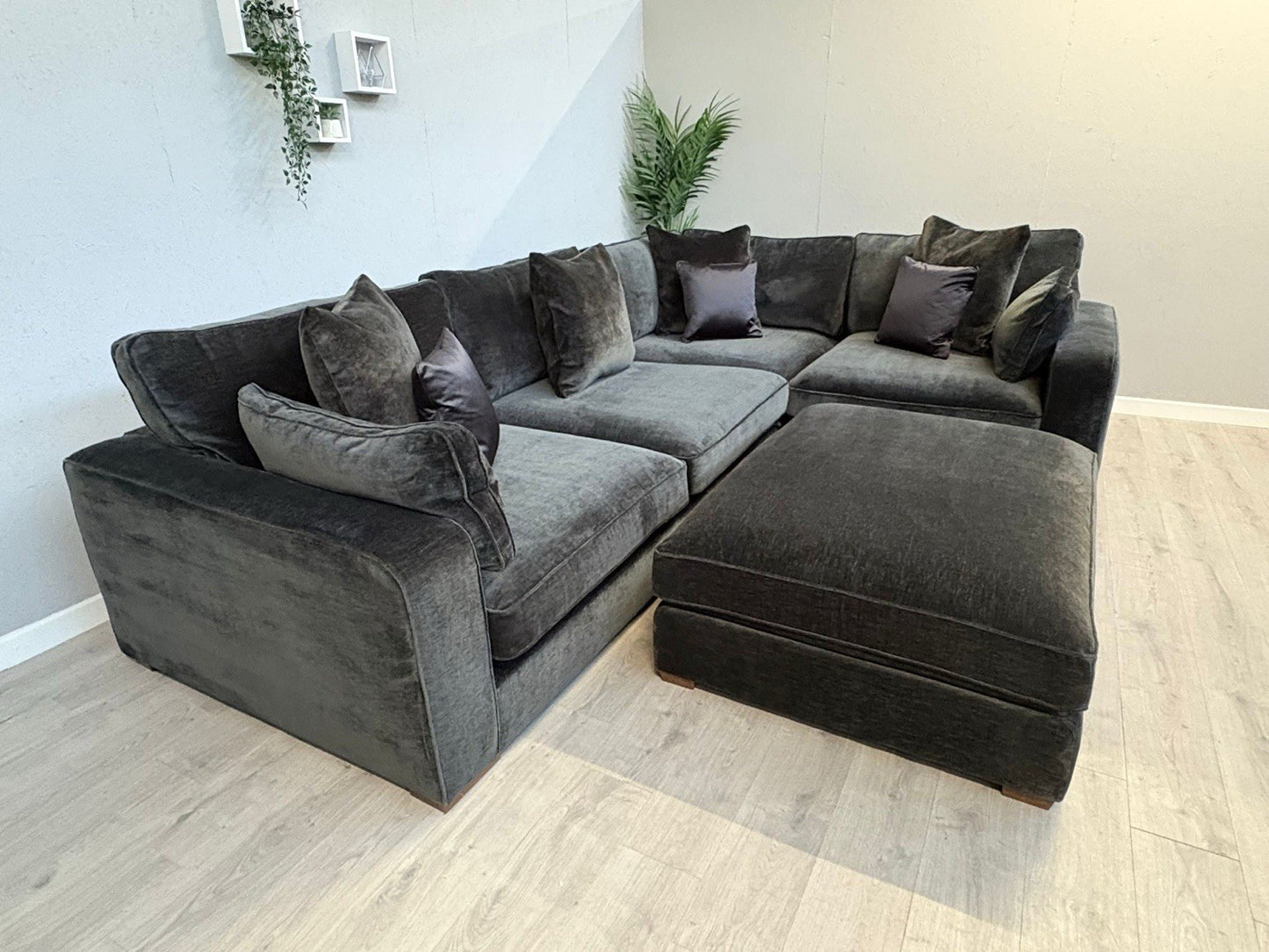 Sofology CAVALLI Fabric 3 Corner 1.5 Sofa + Footstool, Slate  - RRP £5,798