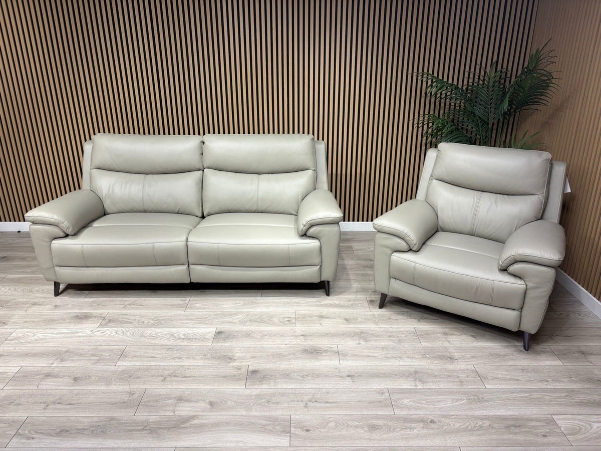 Furniture Village PANACHE Style Leather 3 Seater + Chair Power Recliner Sofa Set