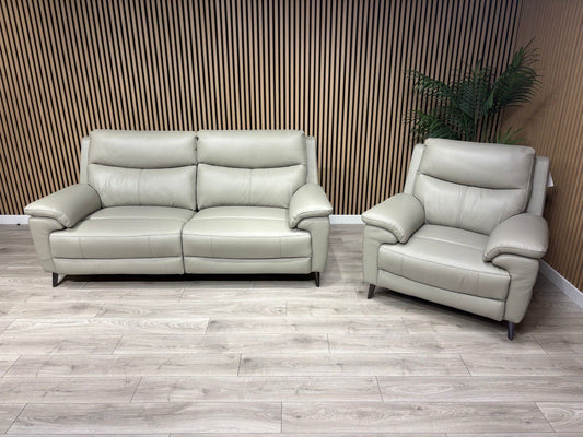 Furniture Village PANACHE Style Leather 3 Seater + Chair Power Recliner Sofa Set